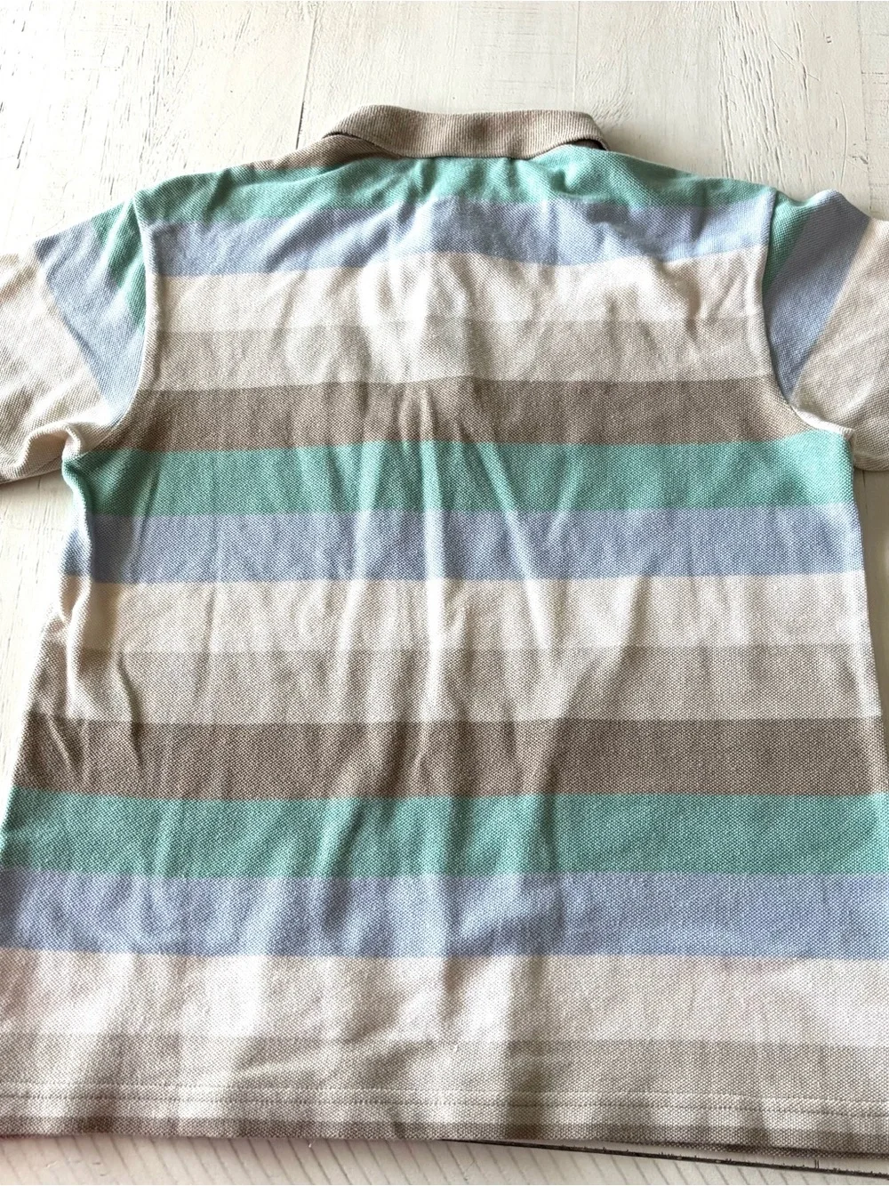 Vintage kids Lacoste Striped Polo in Mint, Light Blue & Taupe